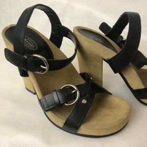 Vintage Y2K Dr Scholl’s High Rise strappy black heels sandals nubuck leather 6.5